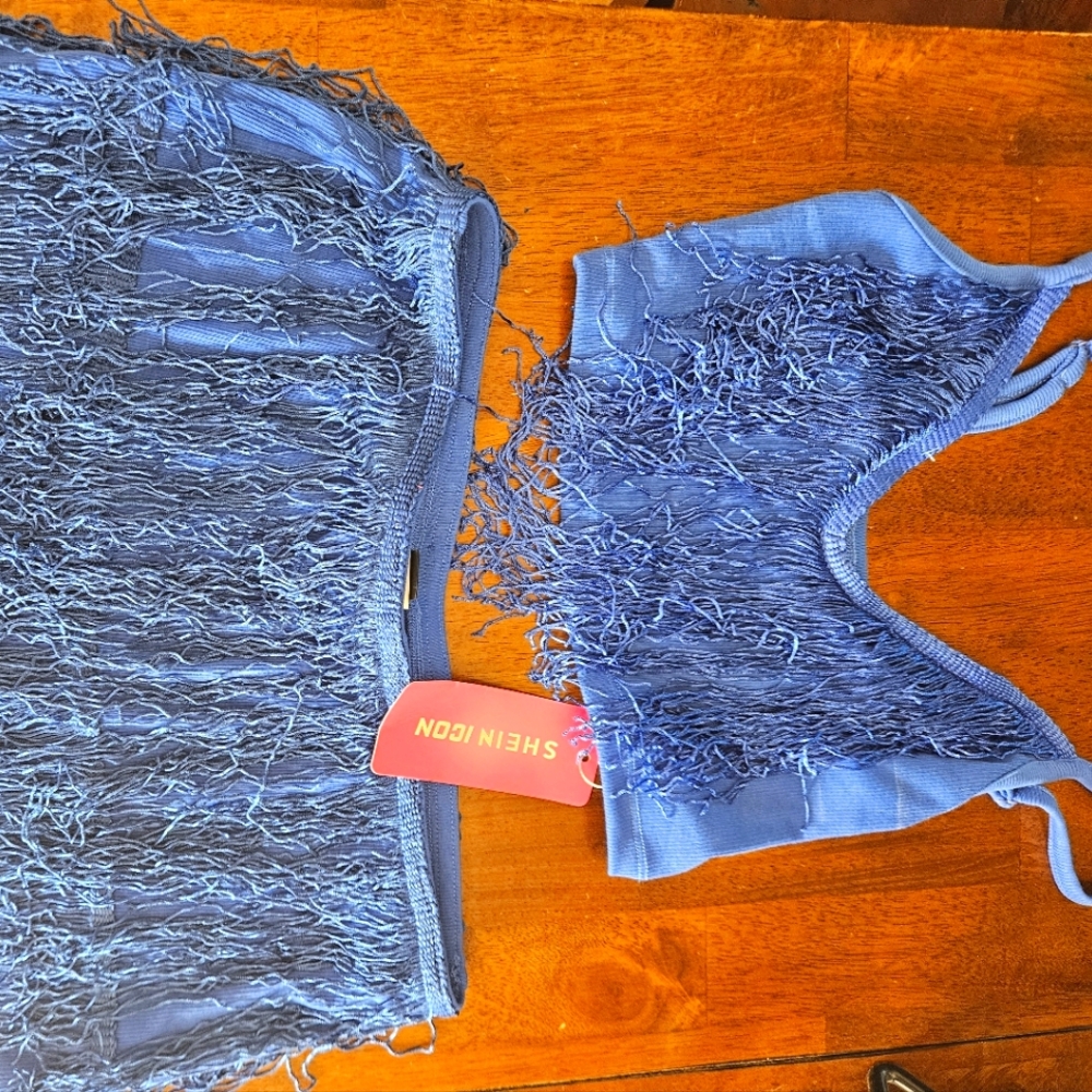 SHEIN Blue Fringe Two-Piece Set